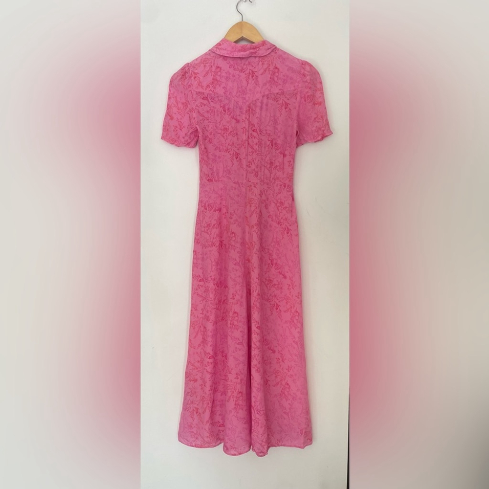 Whistles Robyn baroque-print woven midi shirt dress in pink/multi - Picture 4 of 13